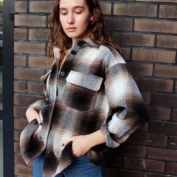 Fall Plaid Flannel Oversized Shacket Shirt Jacket - Picture 6 of 12